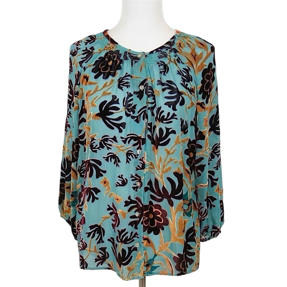 SUNDANCE Winter Palace Silk Blend Velvet Burnout Boho Peasant Blouse Size Medium